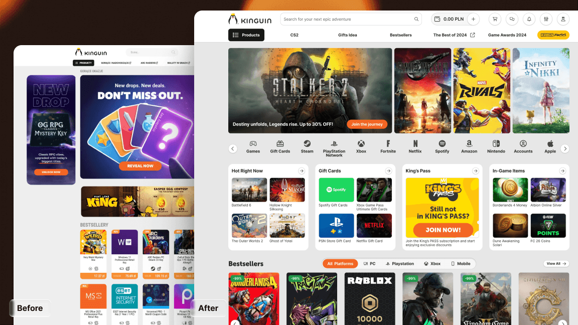 Final Design - Homepage before and after